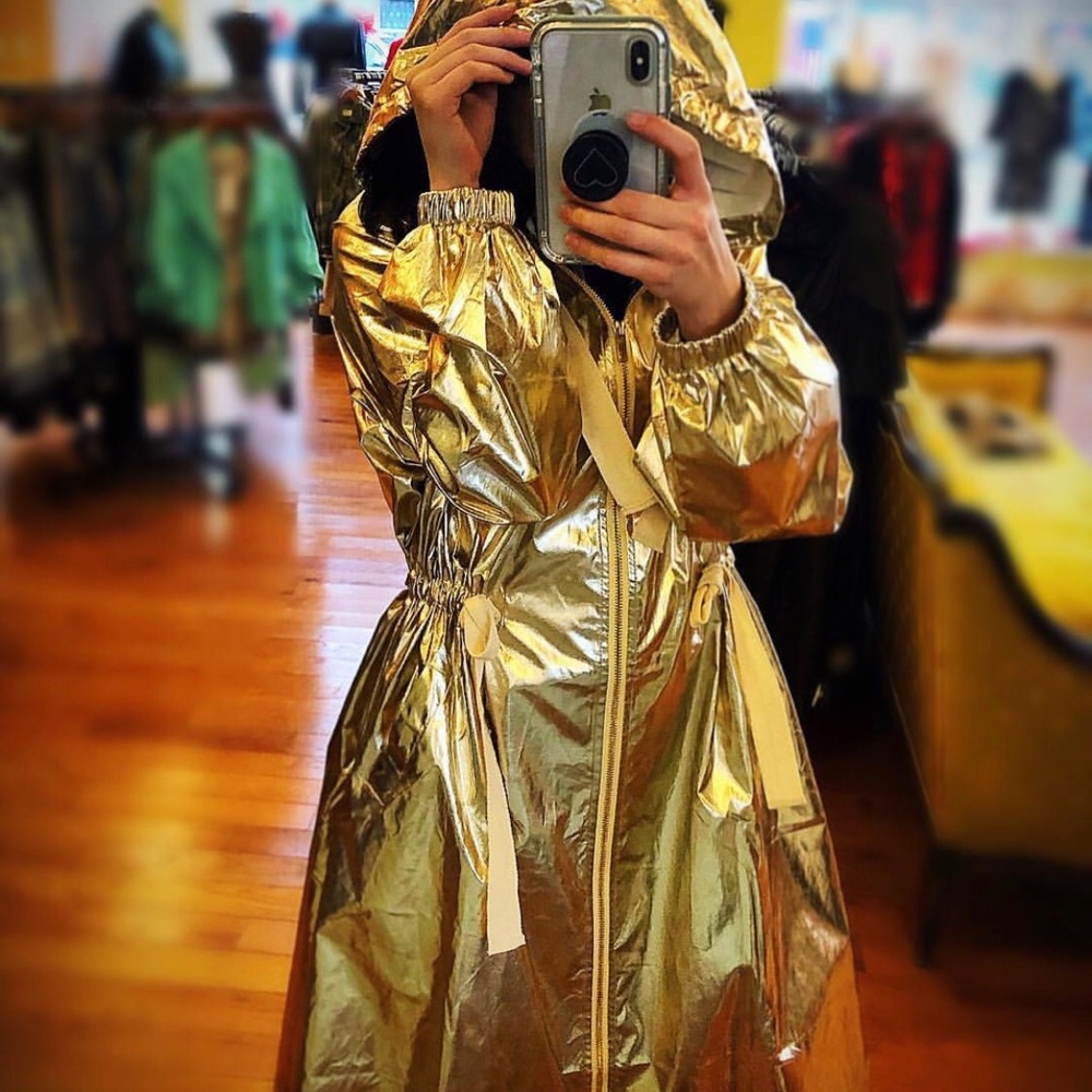 Metallic gold windbreaker/rain coat cinch waist